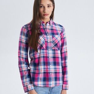 Banana Republic Magenta Plaid Women's Shirts with Pockets (Boyfriend Fit) SZ XS